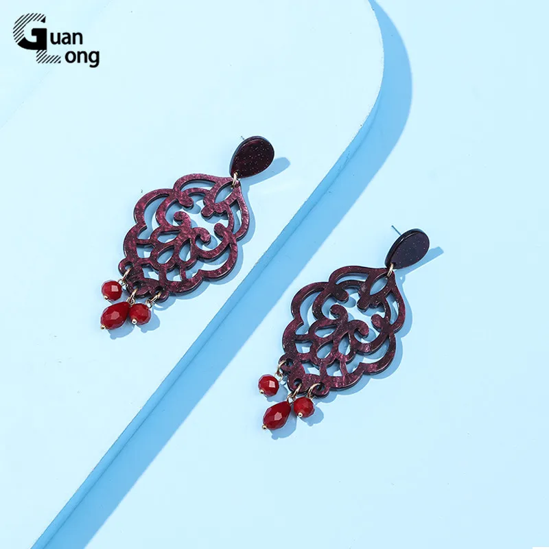 GuanLong Vintage Long Big Geometric Acrylic Drop Earrings for Women Long Bohemia Large Resin Earring Girls Retro Jewelry Brincos