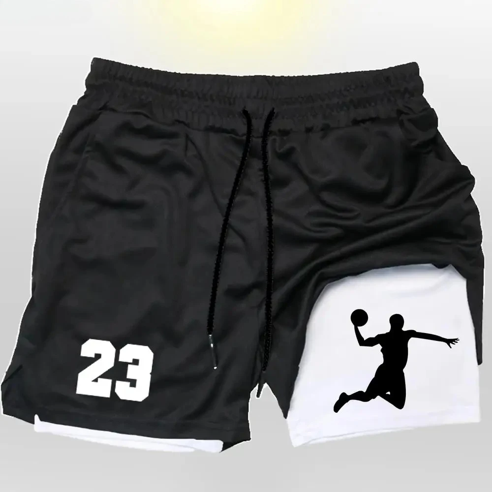

Men's fitness training 2-in-1 shorts printed summer double-layer gym jogging men's outdoor beach sports shorts