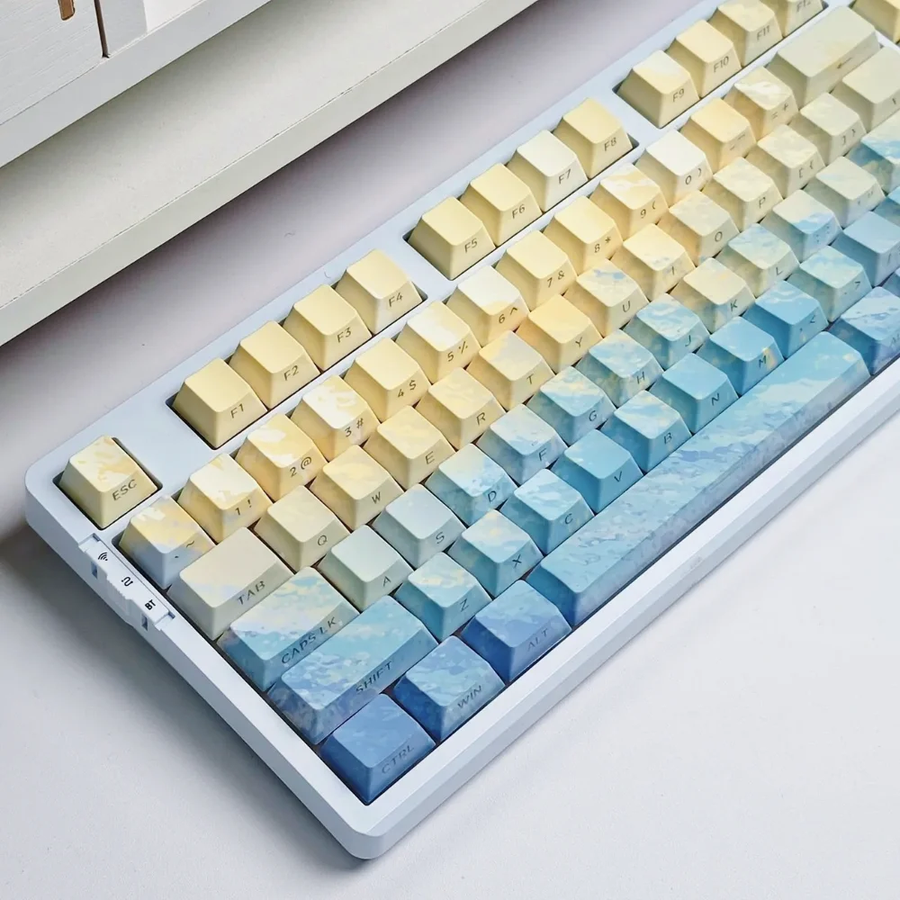 

Aqua Line Side Engraved Translucent Keycap Set PBT 135 Keys Cherry for 60/84/104 Mechanical Keyboard Replacement Caps