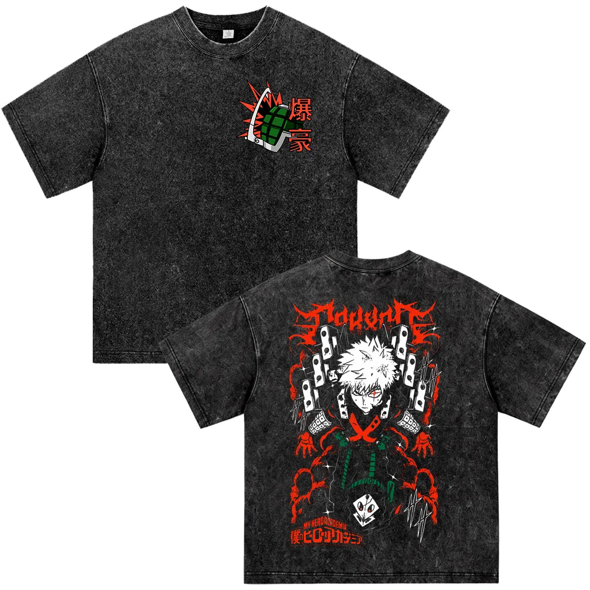Anime My Hero Academia Bakugou Katsuki Washed T Shirts Men's Women Clothing Fashion Vintage Short Sleeve Oversized T-shirts Tops