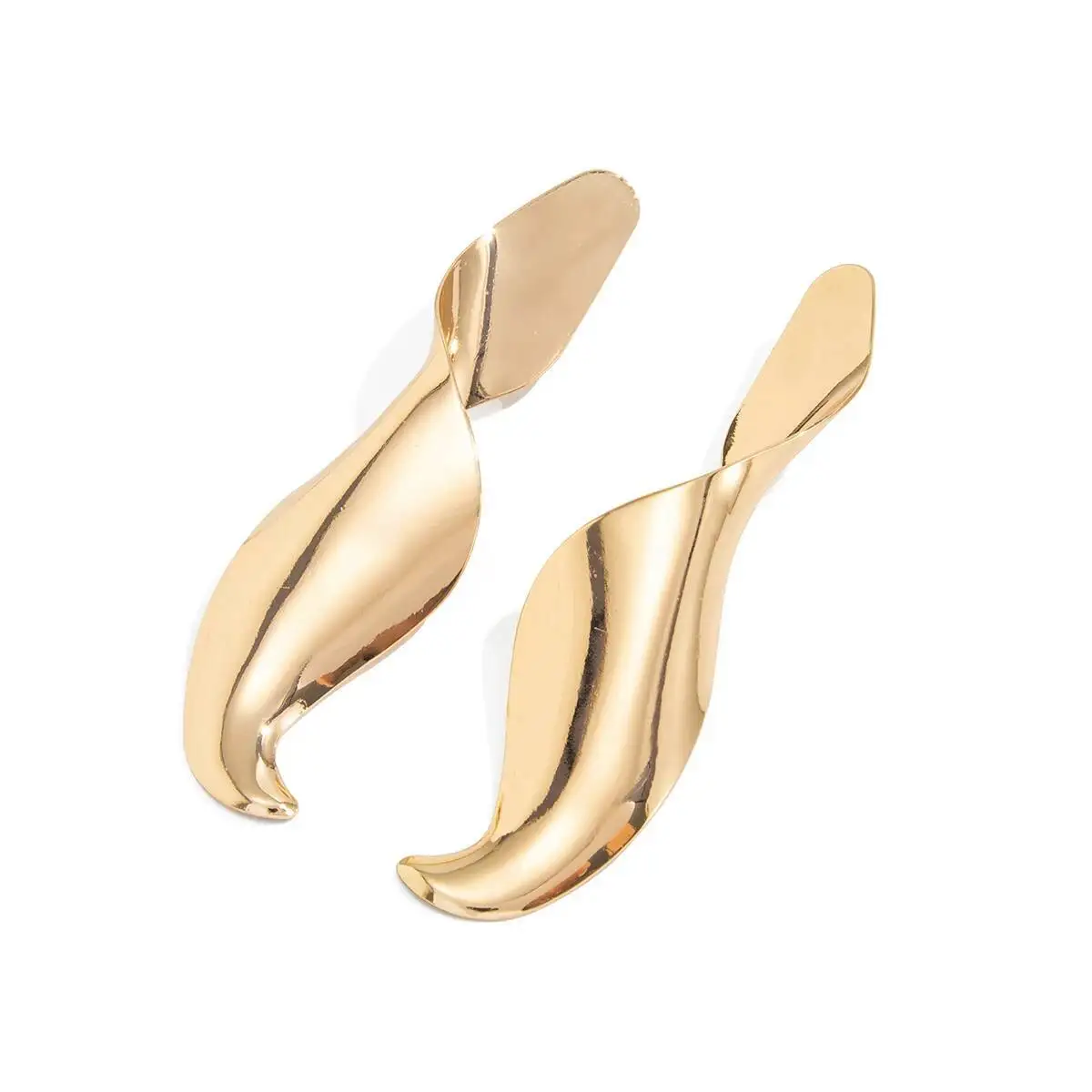 KunJoe الشرير نمط لامعة المعادن هندسية معلقة أقراط النساء مبالغ فيها الذهب اللون كبير دوامة إسقاط أقراط مجوهرات الحفلات #5