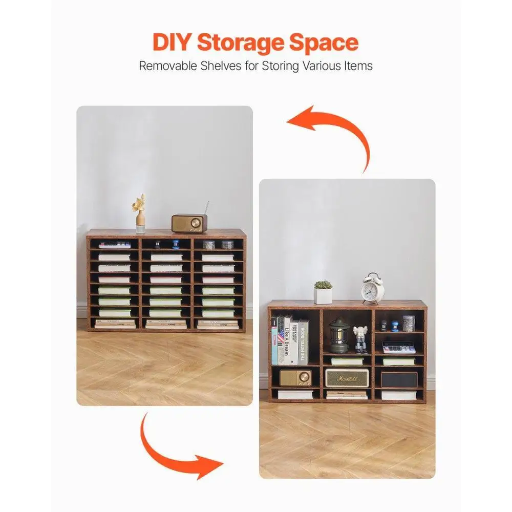 24 Compartment Wooden Mailbox Organizer Particle Board Storage Office Classroom File Sorter Dark Brown Document Holder