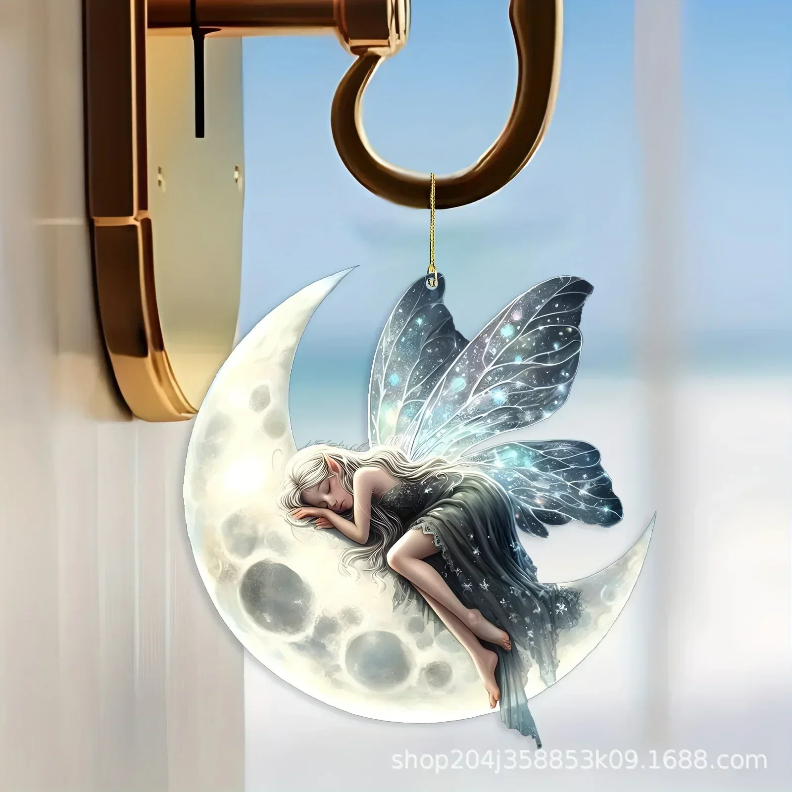 Acrylic Flat Sleeping Moon Elf Ornaments Car Decoration Keychain Pendant Car Decorative Accessories Interior Moulding