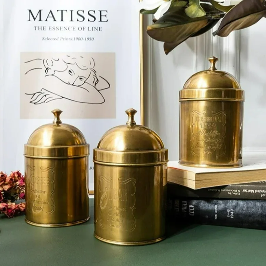 

Copper High-end Storage Tank Handmade Brass Carved Sugar Box Coffee Sugar Tea Tank Retro Househould Mason Candle Jars with Lid