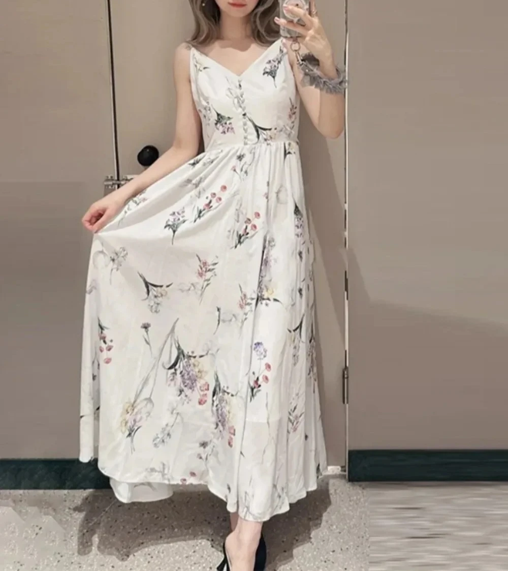 Japan New Print 2026 Vestidos V-neck Sleeveless Dress High Waist A-line  Dresses Elegant Temperament Ropa Mujer Summer Vestido - AliExpress 200000345