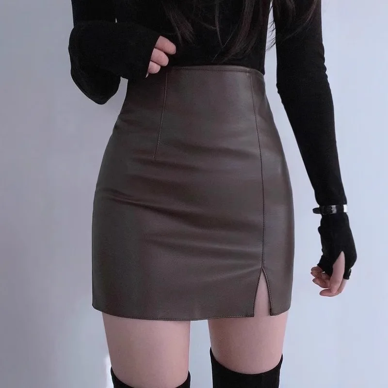 

Bla асимметричная эластичная утягивающая юбка с высокой талией, женская осенне-зимняя сексуальная облегающая юбка трапециевидной формы из искусственной кожи