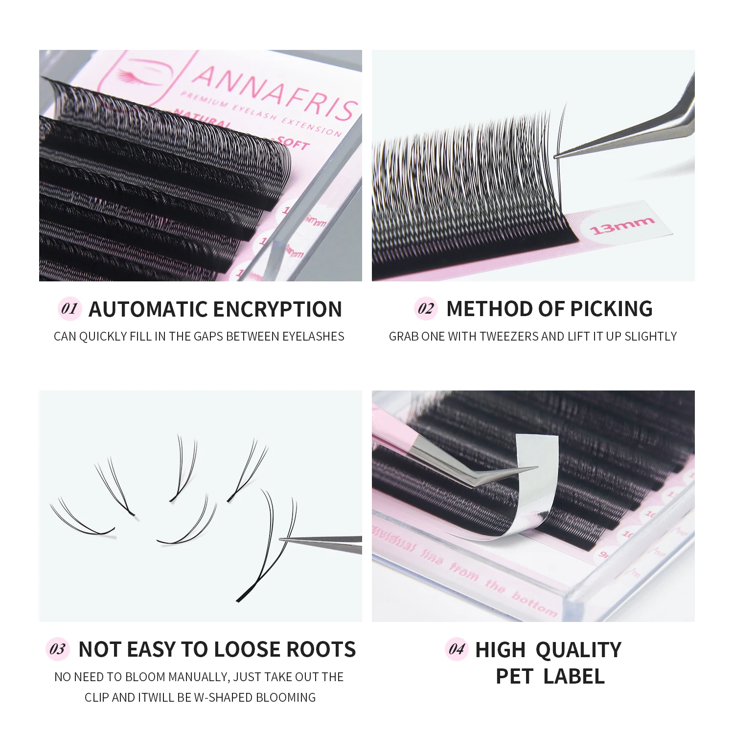ANNAFRIS U-shaped YY 3D 4D 5D Eyelash Extension Double Tips U YY Premade Fan Lashes Fluffy Soft False Eyelashes