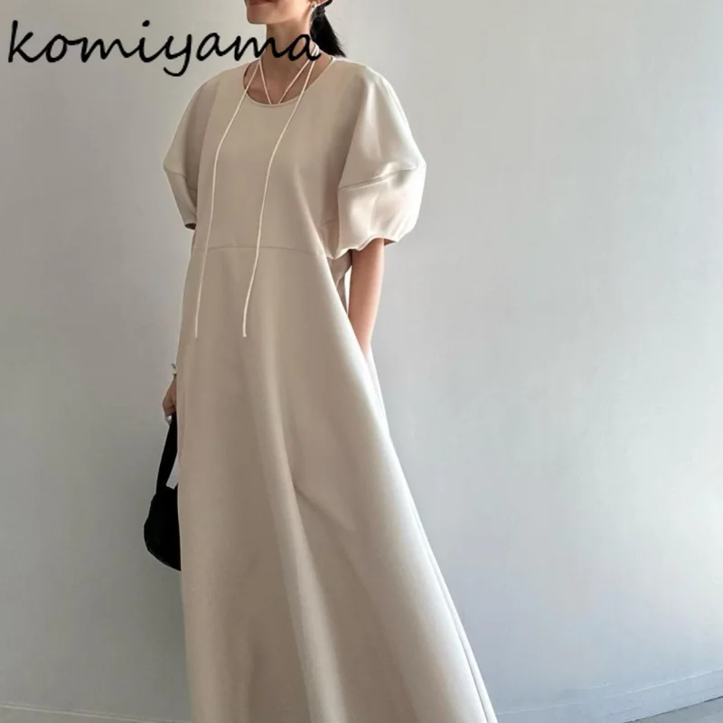 2024 Summer New Dresses Women Round Neck Latern Sleeve Dress Elegant Chic Draped Vestidos Fashion Ins Casual Robe Femme