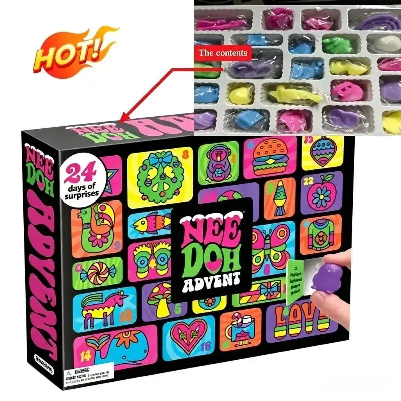 2026 NeeDoh Advent Calendar 3D PVC Fidget Toy Christmas Countdown Calendar Surprise Box Stress Relief Toy New Year Adult Toys