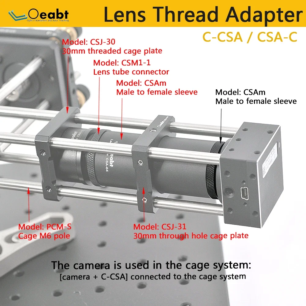 Adattatore C-CSA C-mount Adattatore per obiettivo fotocamera CCD Manicotto adattatore filettato SM1 Ottica base da 1 pollice per la ricerca di