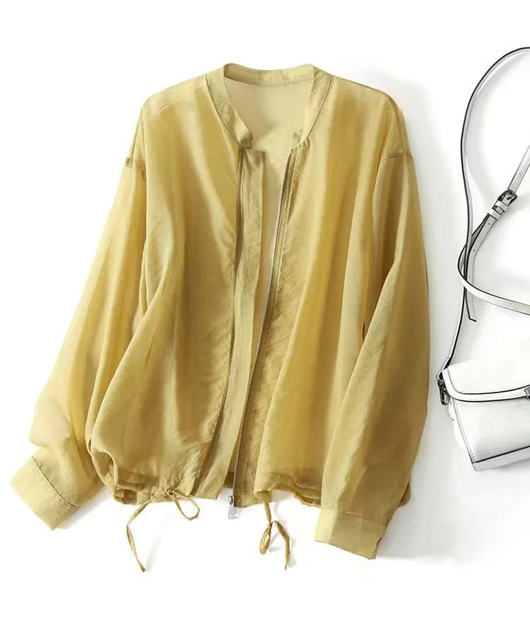 

Fashion Women Satin Sun-proof Jackets Spring Clothing Long Sleeve Casual Bomber Coats 2025 New Woman Elegant Sunscreen