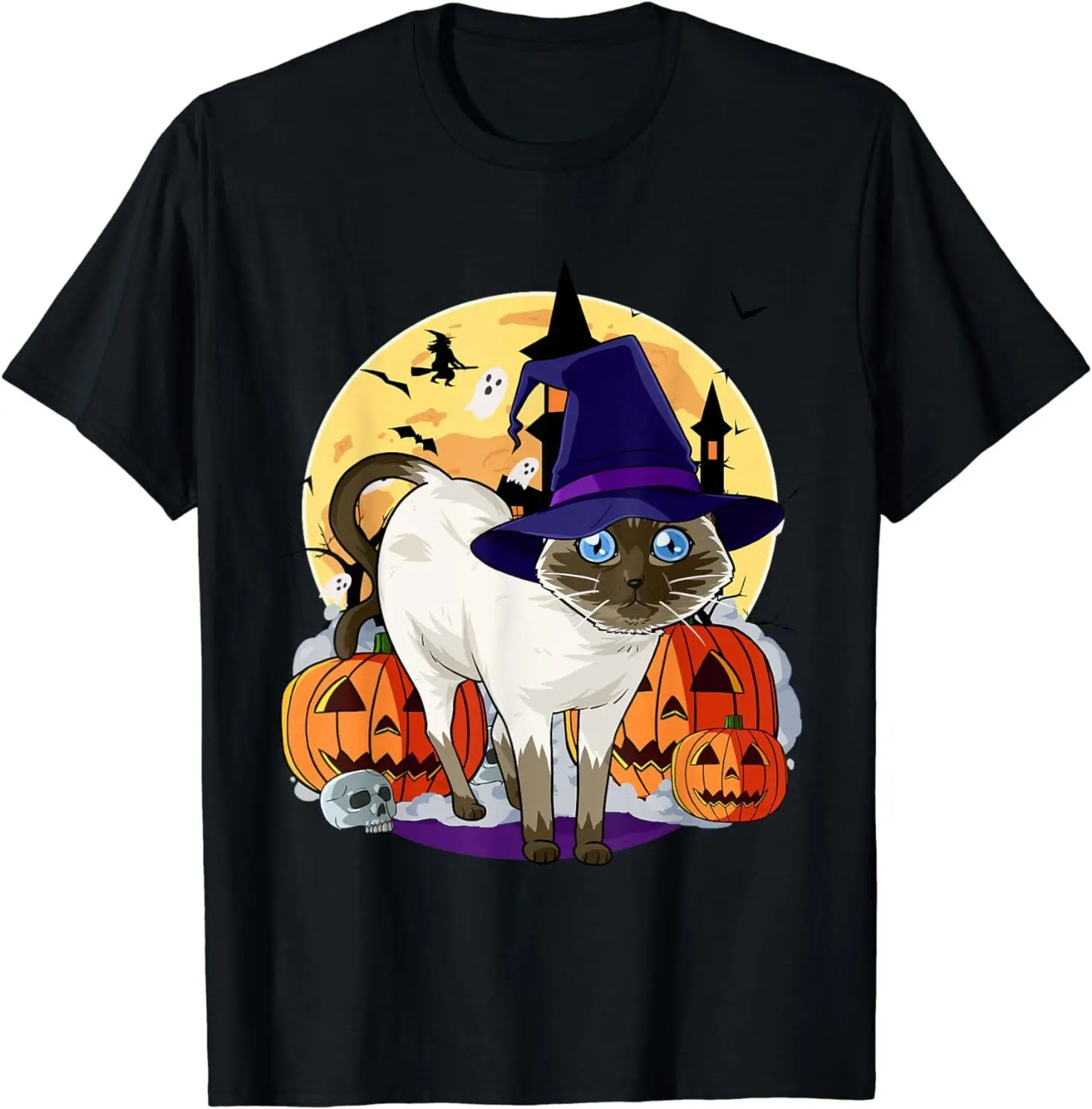 

NEW LIMITED Happy Halloween Cute Siamese Cat Funny Gift Idea Tee T-Shirt S-3XL