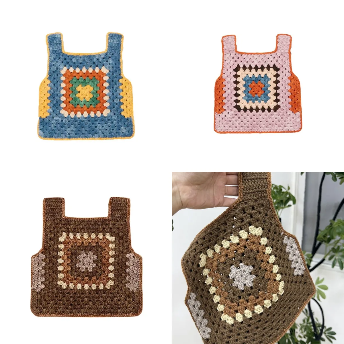 

Kids Girls Knitted Vest MP Wool Hand-knitted Crochet Vest for Children Girls Retro Brown Knitted Top