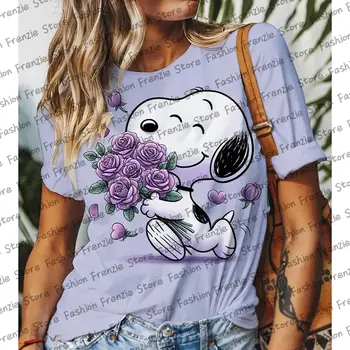 Tričko se Snoopy vzorem pro ženy, letní ležérní krátký rukáv, Harajuku styl, topy, Disney 3D tisk, Kawaii dámské tričko 8 nejlepší prodej tričko se Snoopym - №7