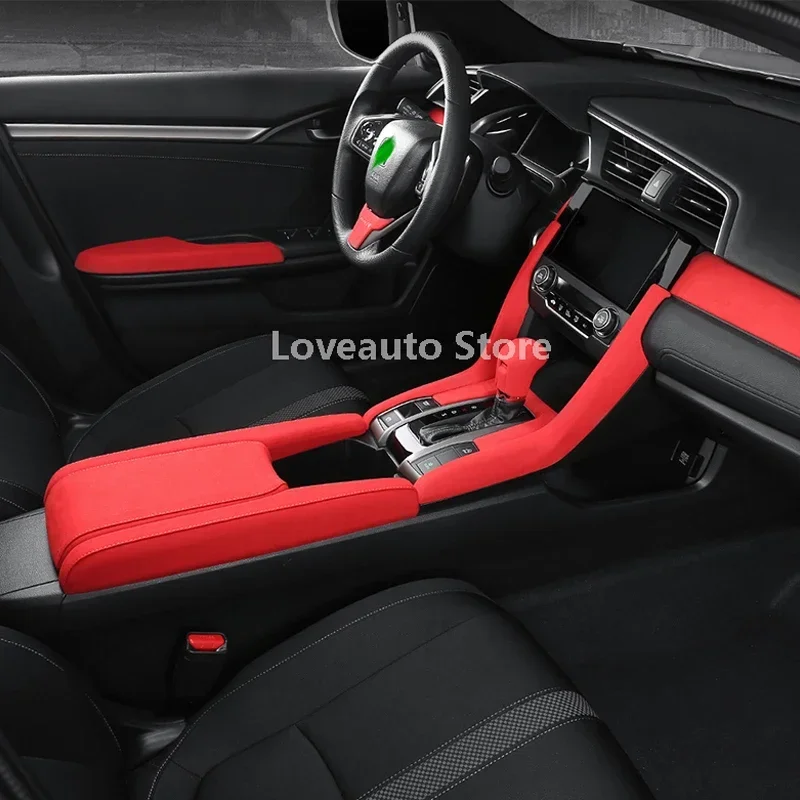 for Honda Civic 10th 2016 2017 2018 2019 2020 2021 Car Alcantara Interior Decoration Protective Red Grey Cover Sedan Hatchback