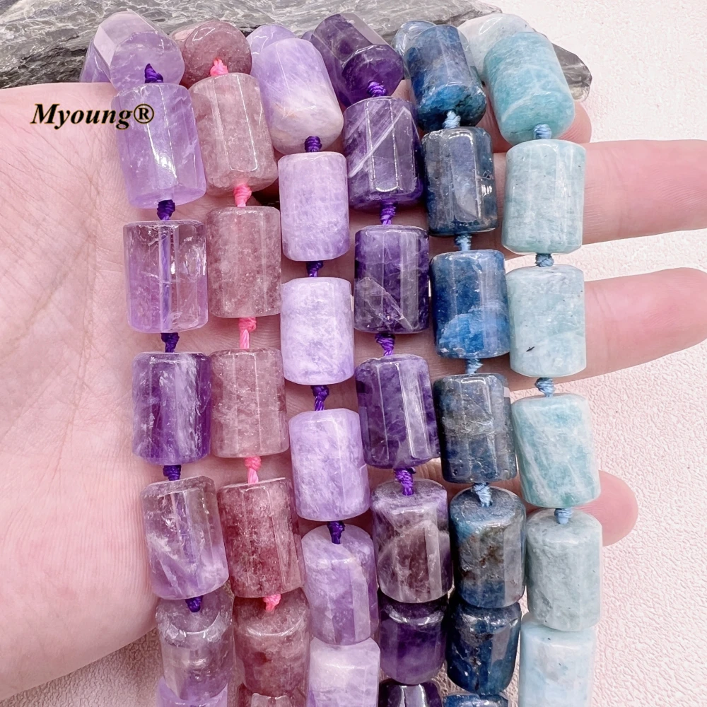 

Large Faceted Natural Strawberry Quartz Amethysts Crystal Amazonites Apatite Gems Stone Column Nugget Beads MY230680