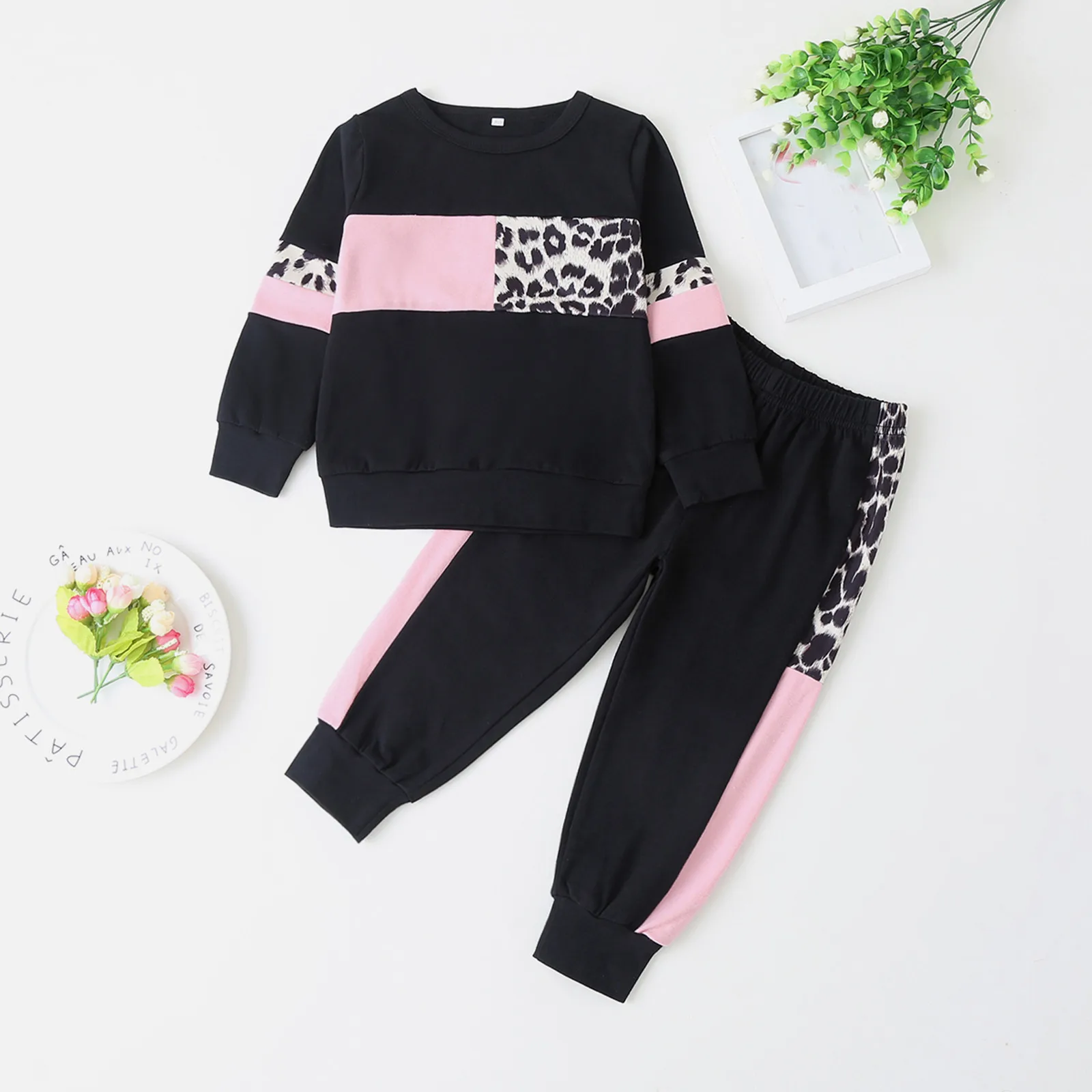 Kepi Baby Toddler Kids Baby Boys Girls Fashion Patchwork Leopard Tops+ Pants Outfits Set Kid Athletic Shirt