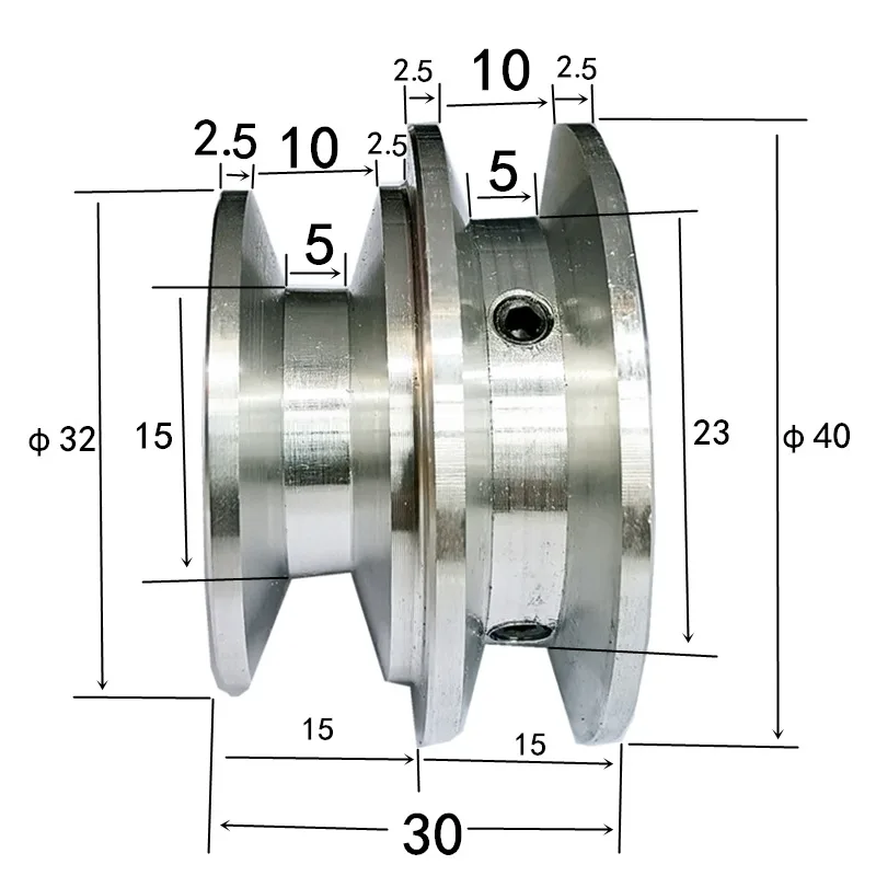 

1PC Aluminum Alloy 12 Spindle Motor Double Groove Pulley 8-60MM Fixed Bore V-shape Pulley Wheel for O V-belt Triangle belt