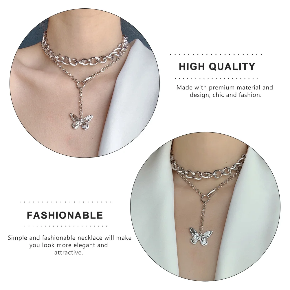 

Vintage Butterfly Choker Chunky Chain Necklace Elegant Clavicle Decorative Jewelry Layered Necklaces for Women Woman