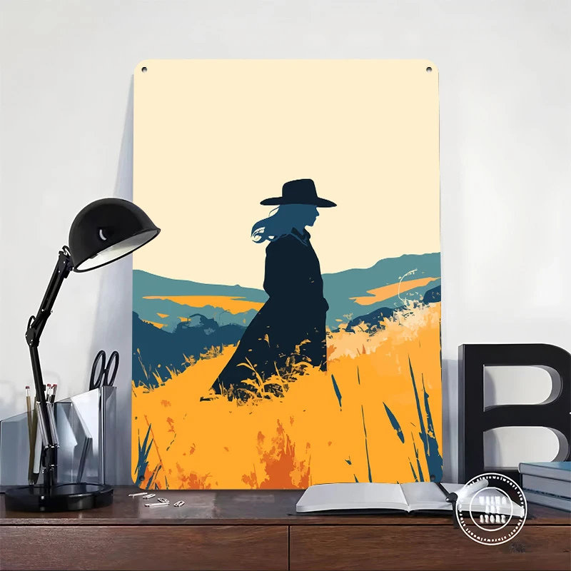 Lone Silhouette in Field Minimalist Art Printed Poster Customized Wall Art Retro Vintage Metal Tin Signs for Home Decorations
