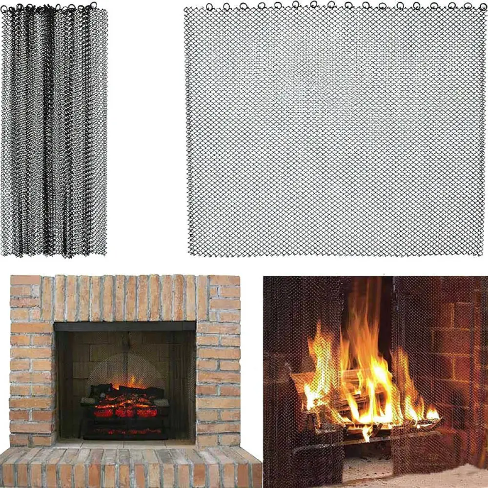 Replacement Fireplace Mesh Curtain Spark Protector Metal Screen For Wood Burning Stove Hearth Safety Accessory
