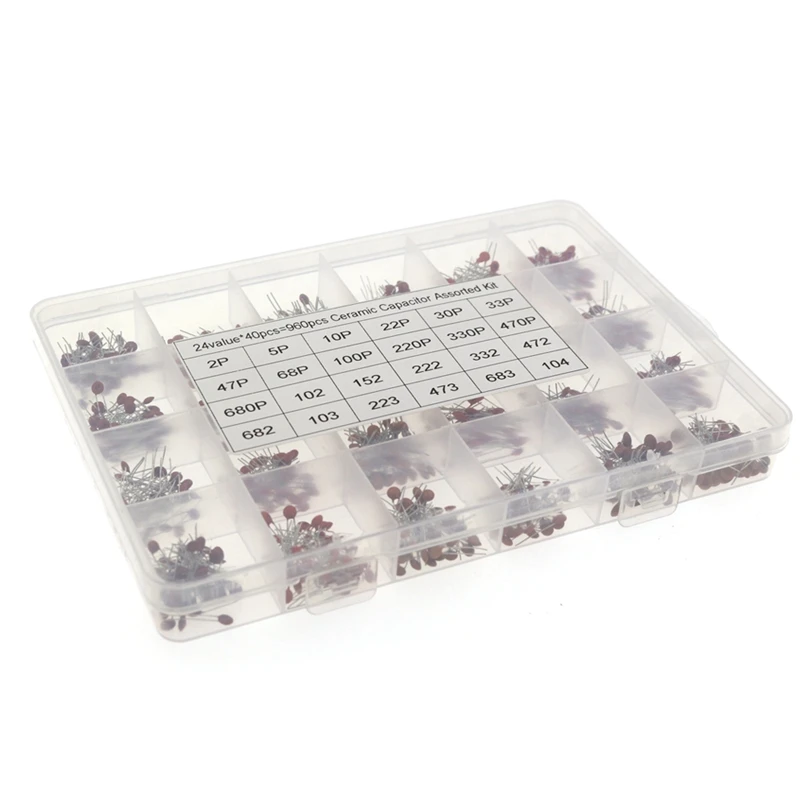 960 ชิ้นเซรามิค Capacitor Assortment Kit 50 โวลต์ตัวเก็บประจุแบบเซรามิค 24Valuex40pcs Diy ตัวเก็บประจุอิเล็กทรอนิกส์ 20%