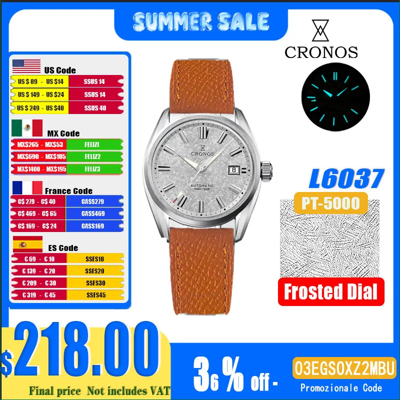 

Cronos New 39mm Texture Luxury Men Business Dress Watches SW200 Automatic Mechanical Waterproof 100m L6037M
