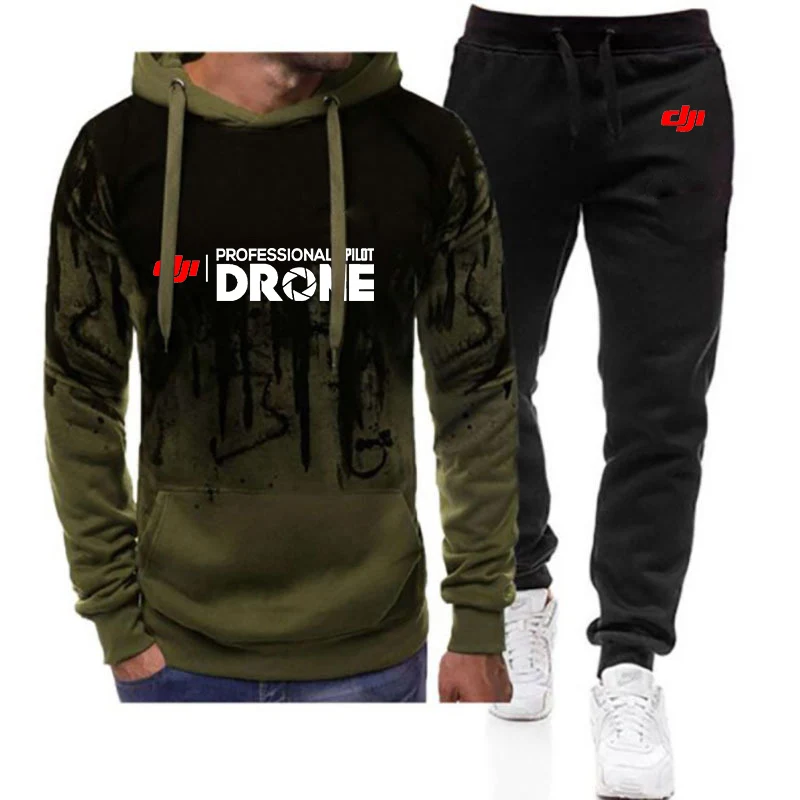 Dji piloto profesional Drone 2024 hombres primavera otoño cremallera sudaderas con capucha pantalón de chándal Harajuku Color degradado cómodo traje versátil