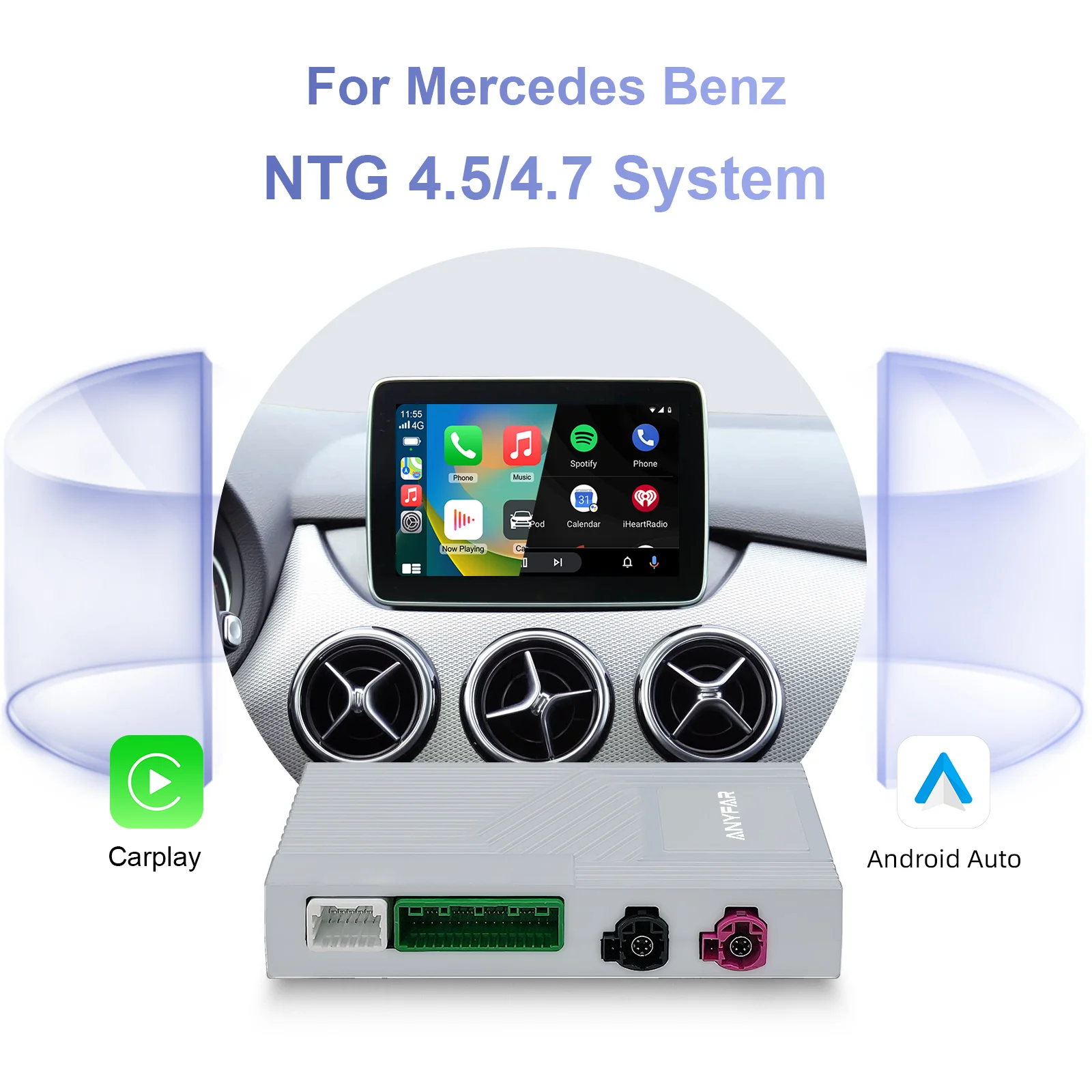 Ezonetronics Wireless CarPlay Android Auto for Mercedes Benz A B C E Class GLA CLA GLK SLK CLS W204 W176 W246 X204  NTG 4.5 4.7