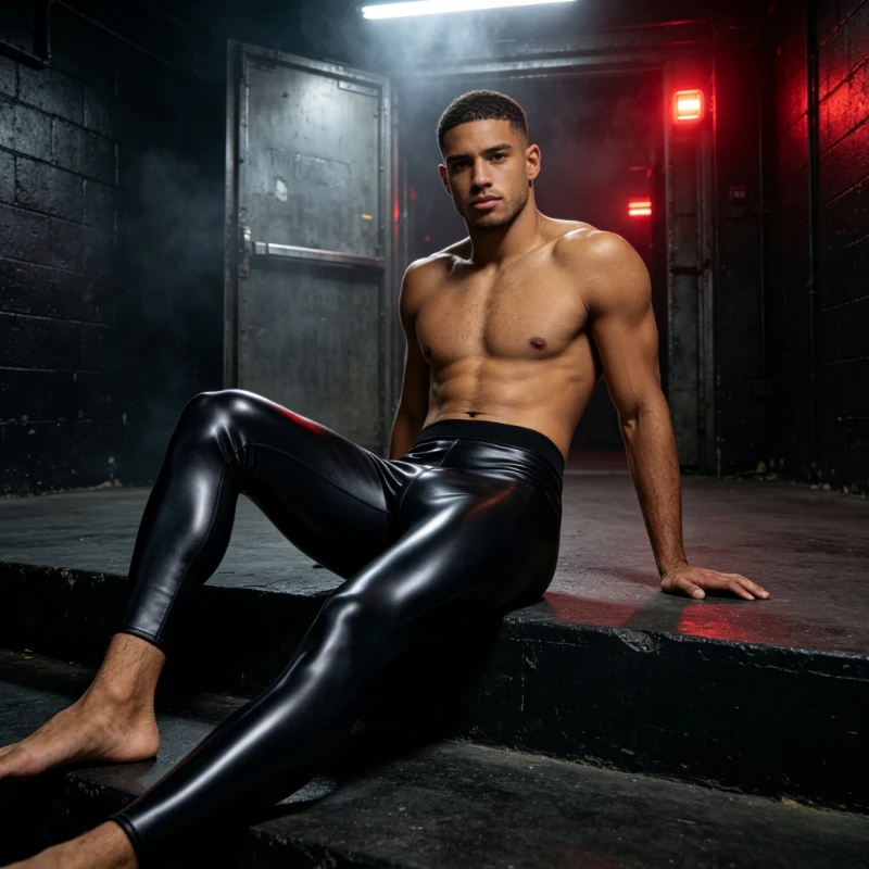 Men 9/10 Length Mid Waist Seamless PU Leather Butt Lifter Shapewear Pants Tummy Control Compression Trousers Undergarment