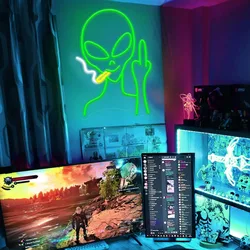 Alien Neon Green Alien Beer Neon Dimmable LED Wall Decor Glowing Signs Bedroom Men's Cave Game Room Bar Hip-hop Party Neon