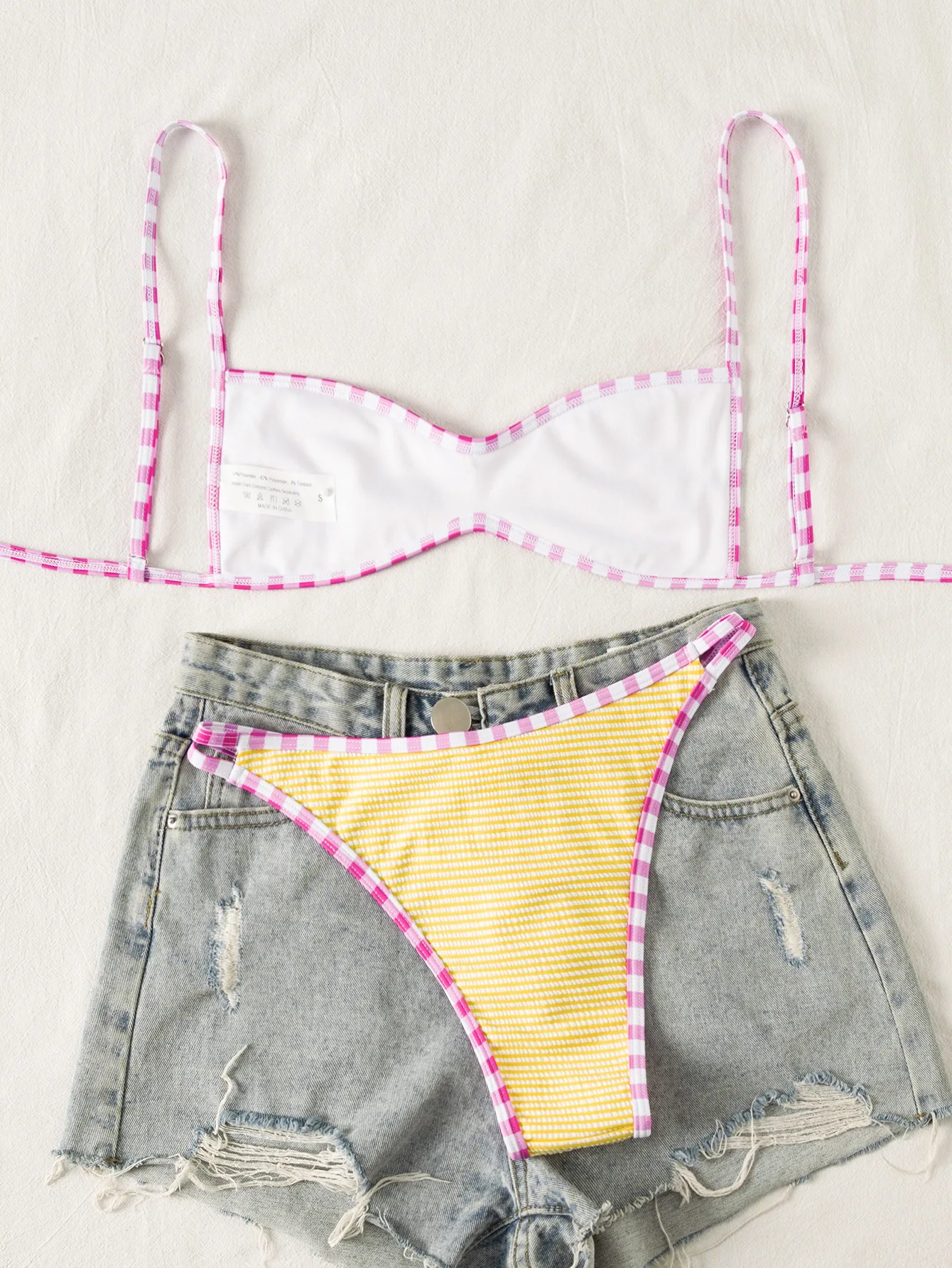 sexy yellow pink patchwork back tie micro bikinis sets two pieces thong swimsuits bathing suits swimwear biquini tankini trikini