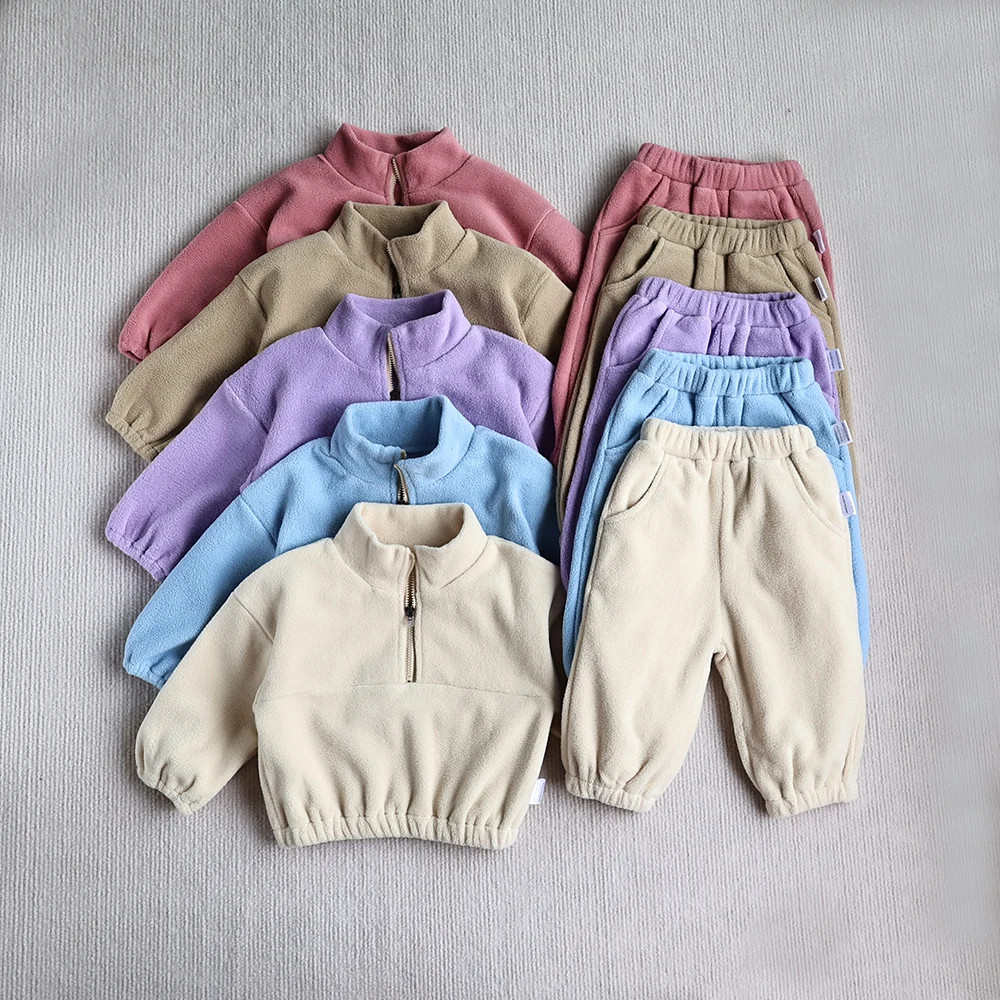 

Winter Autumn Baby Clothes Sets Baby Sports Suit Toddler Fleece Solid Color Hoodies Suit Infant Outfit 2PCS