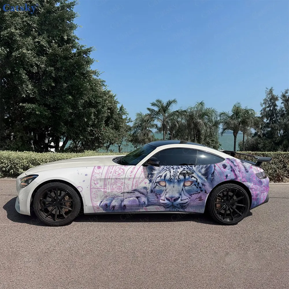 2pcs Pink Purple Star Leopard Car Side Wraps, Self-Adhesive PVC Waterproof & Scratch-Resistant Stickers, Car Accessory Gift