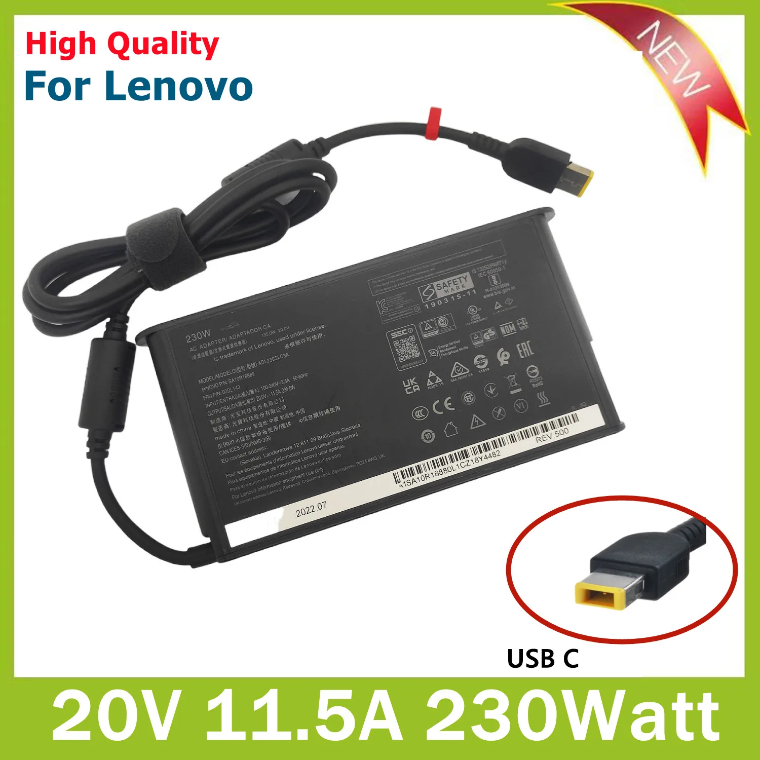 ของแท้20V 11.5A 230W ADL230SLC3A แล็ปท็อปสำหรับ Lenovo Legion 5 Y7000P Y9000K W540 P71 P72 p73 Charger Slim