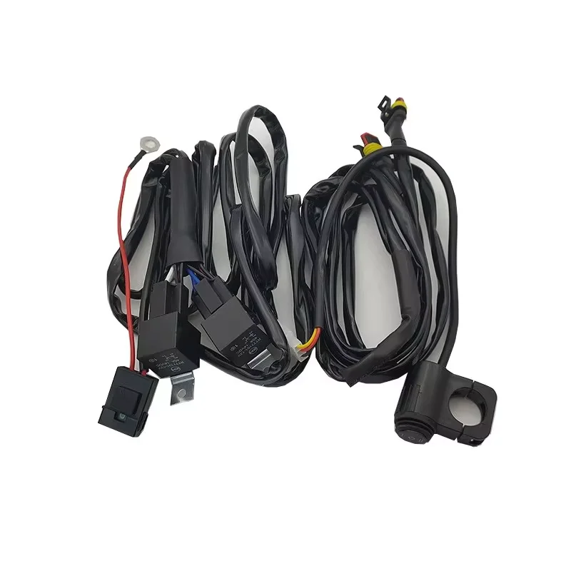 Motorcycle LED Spotlight Switch, One Drive Two Headlight Wire Group, Car Modification Relay Light High/Low Beam Wiring Harness