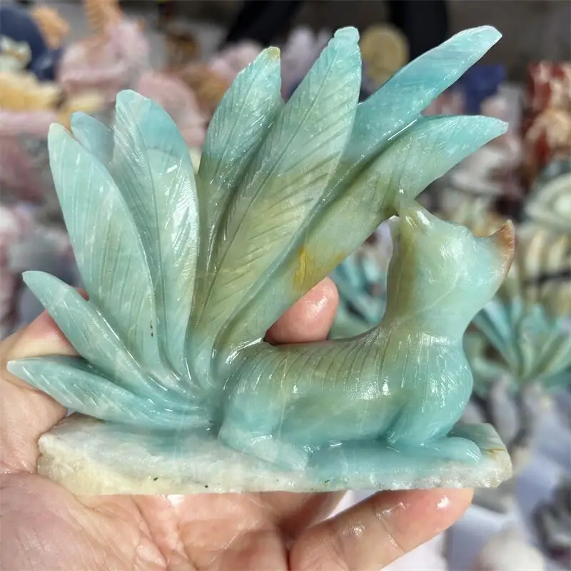 Натуральный амазонит, девятихвостая лиса, резьба по кристаллу, полированный кварц, целебный драгоценный камень для дома, украшение своими руками, подарок, 1 шт. Натуральный амазонит, девятихвостая лиса, резьба по кристаллу, полированный кварц, целебный драгоценный камень для дома, украшение своими руками, подарок, 1 шт.
