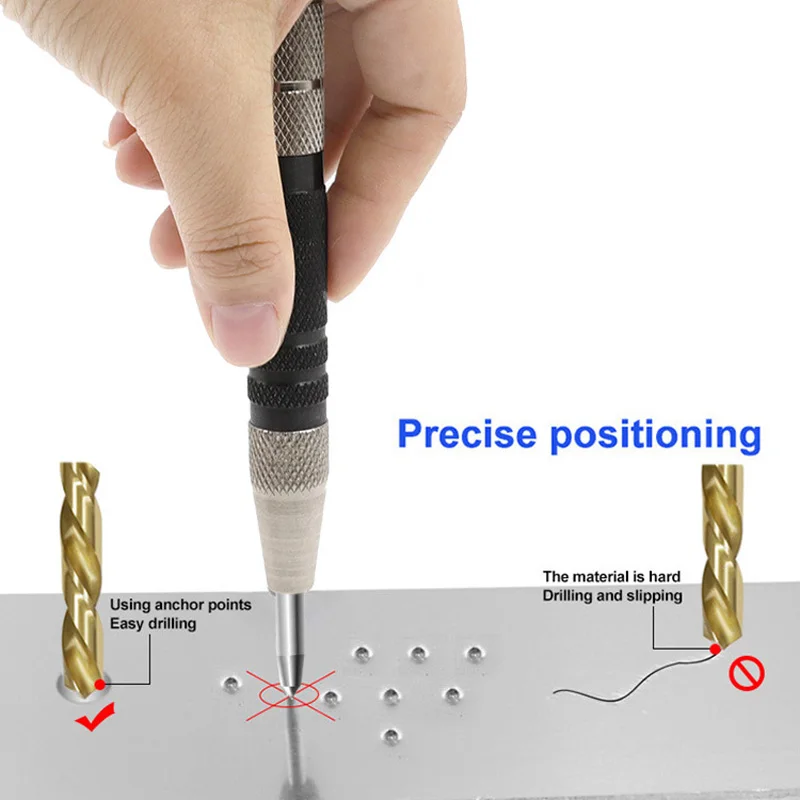 Automatic Center Punch Spring Loaded Locator Woodworking Metal Drill Adjustable Kerner Center Pin Press Dent Marker Hand Tools