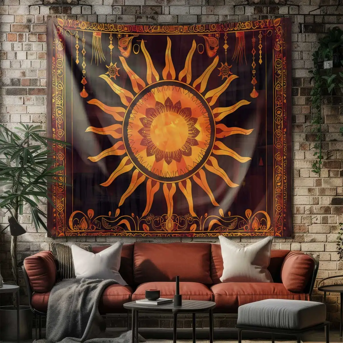

1PC Bohemian style, sun pattern tapestry, aesthetic wall hanging, home decoration, bedroom, living room, dormitory decoration
