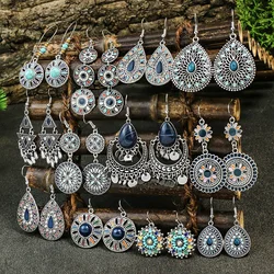 Blue New Alloy Earrings Turquoise Inlaid Bohemian Retro Geometric Round Multi Layered Design Vacation Party Versatile