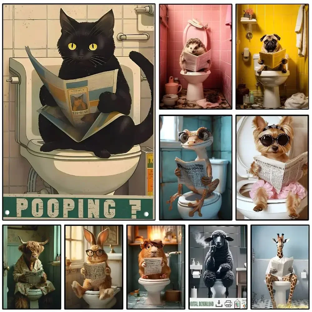 Funny Bathroom Humorous Animal Poster  Art Waterproof Coffee House Bar Room Wall Decor