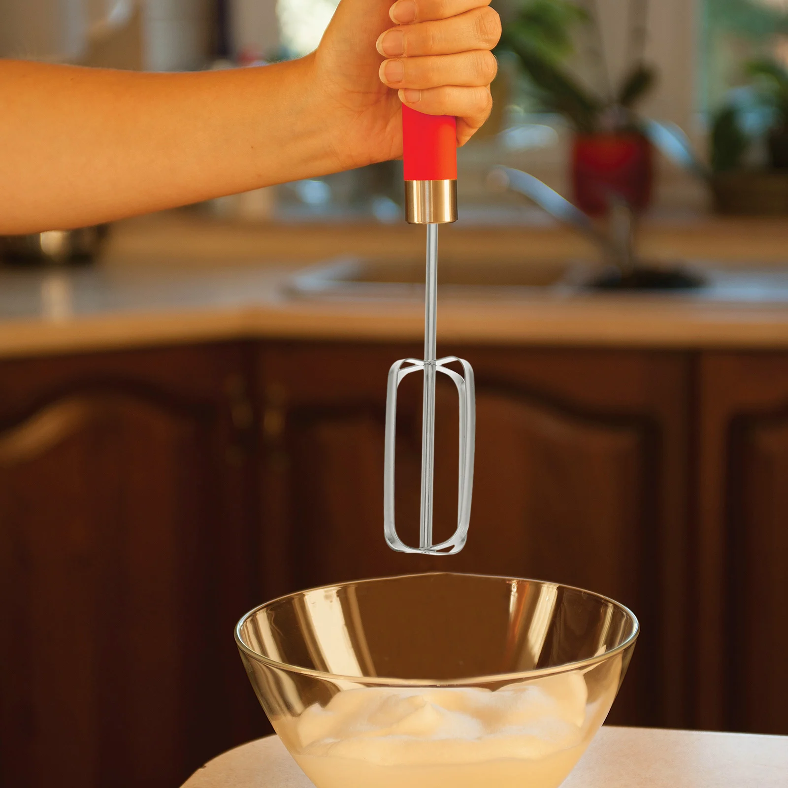 

2Pcs Egg Beater Manual Egg Beater Stainless Whisk Kitchen Wire Balloon Whisk Milk Egg Beater 4-blade Rod Egg Mixing Mixer Tools