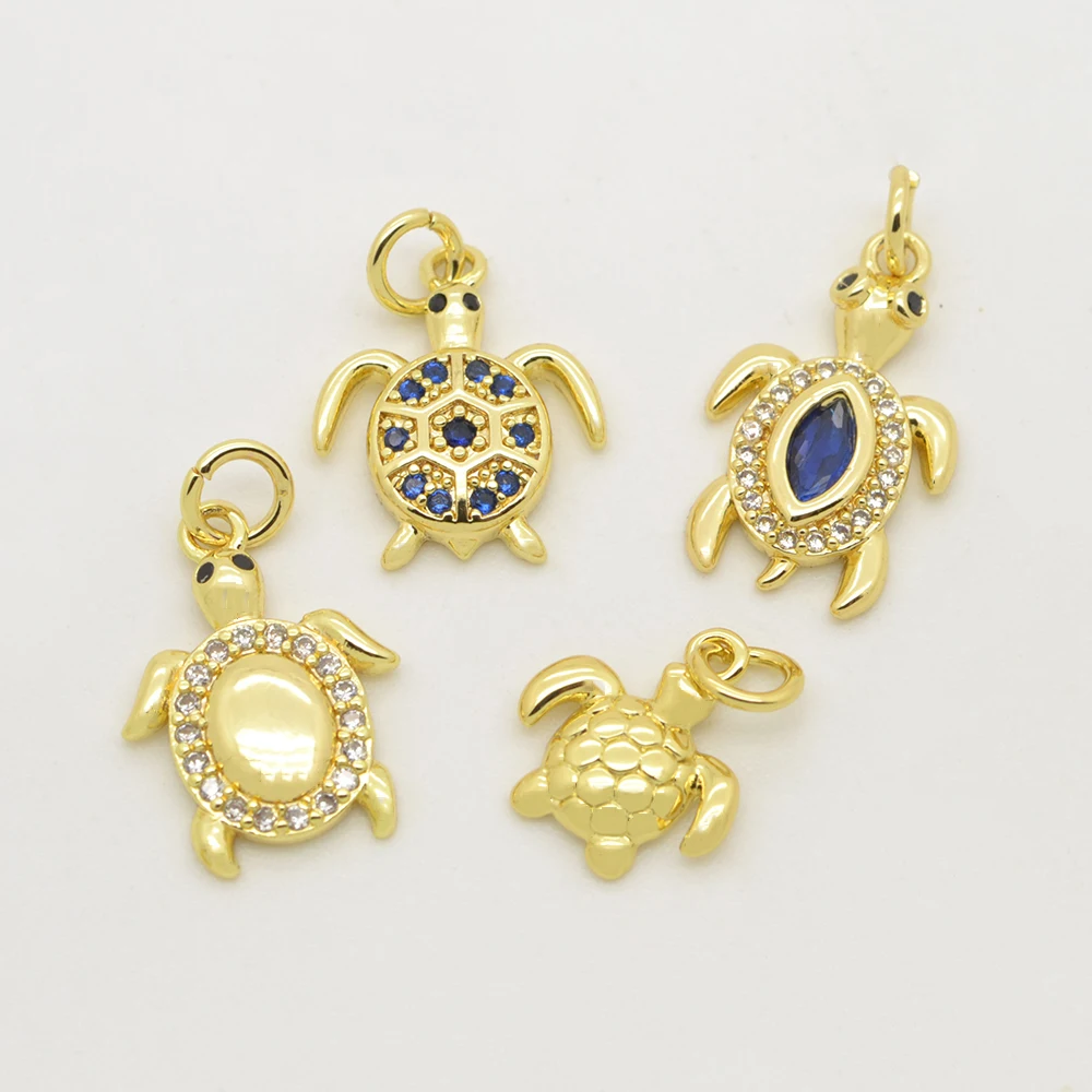 

2Pcs Turtle Pendant Diy Bracelet Necklace Earring Making Supplies Copper Plating Gold Inlay Zircon Jewelry Accessories Wholesale