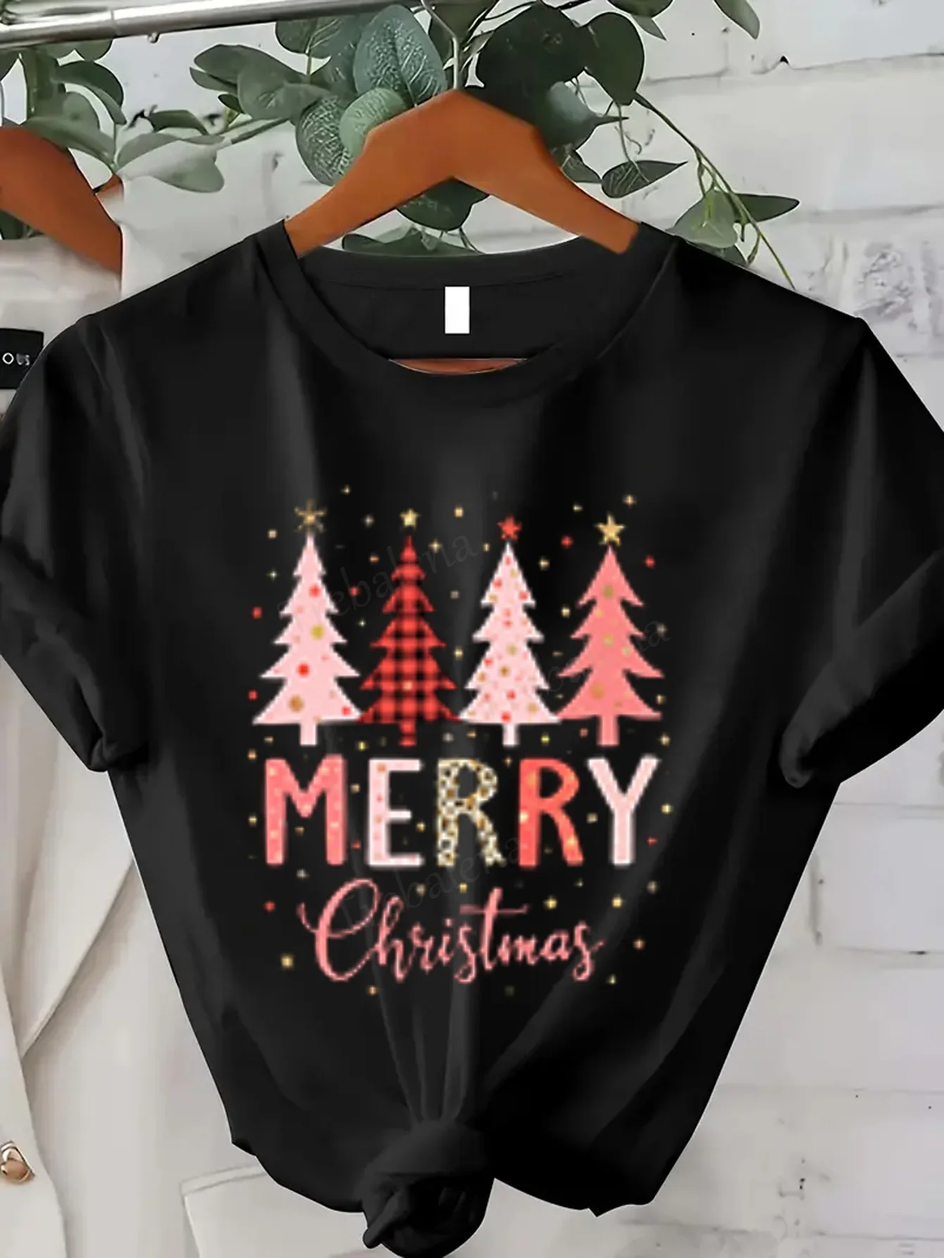 เสื้อยืดผู้หญิงพิมพ์ลายต้นคริสต์มาสสุขสันต์วันคริสต์มาสเสื้อยืดผู้หญิงเซ็กซี่