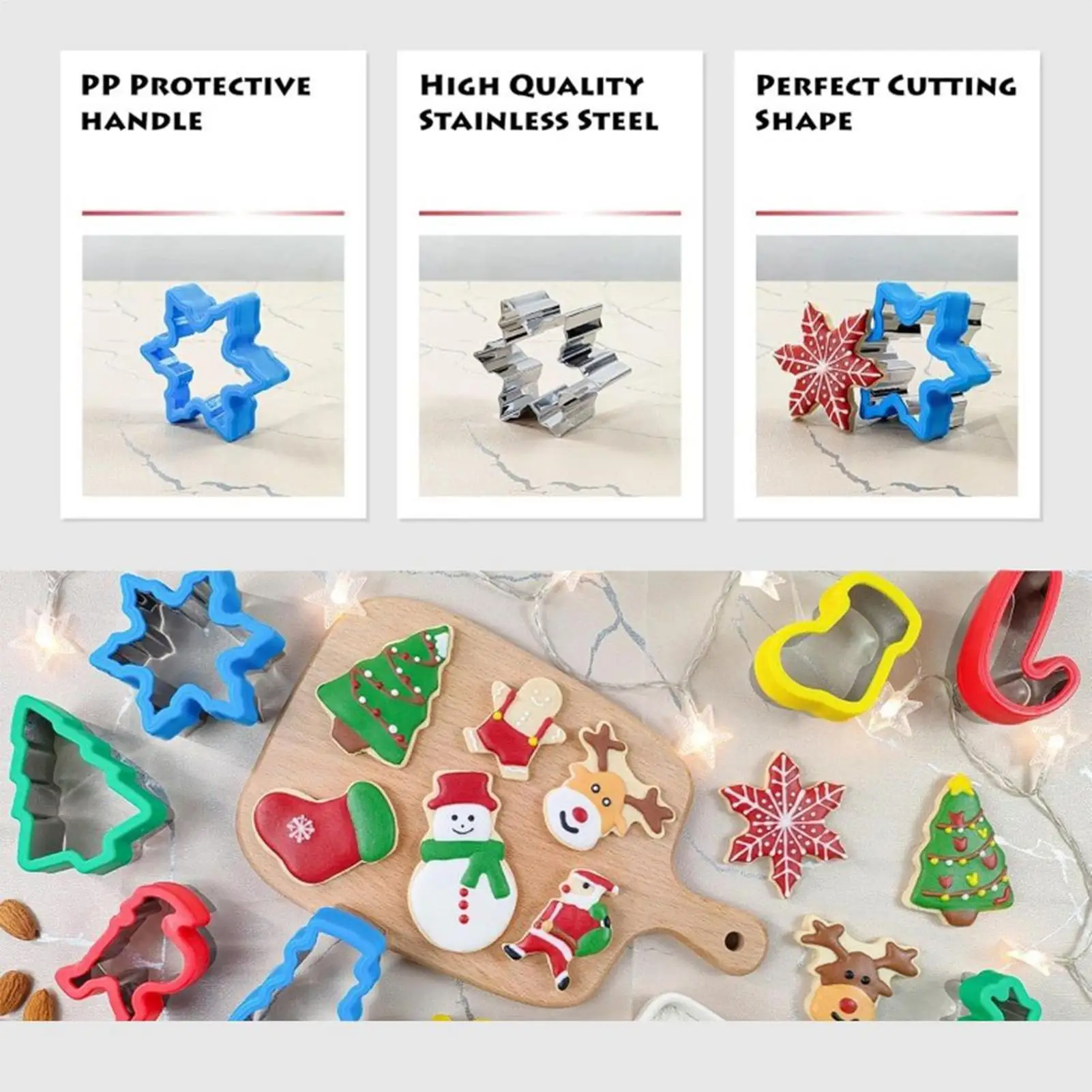Cookie Cutter Christmas 8 Pieces Kitchen Baking Mold Stainless Steel Snowflake Tree Gingerbread Deer Santa Claus Pastry Cutter
