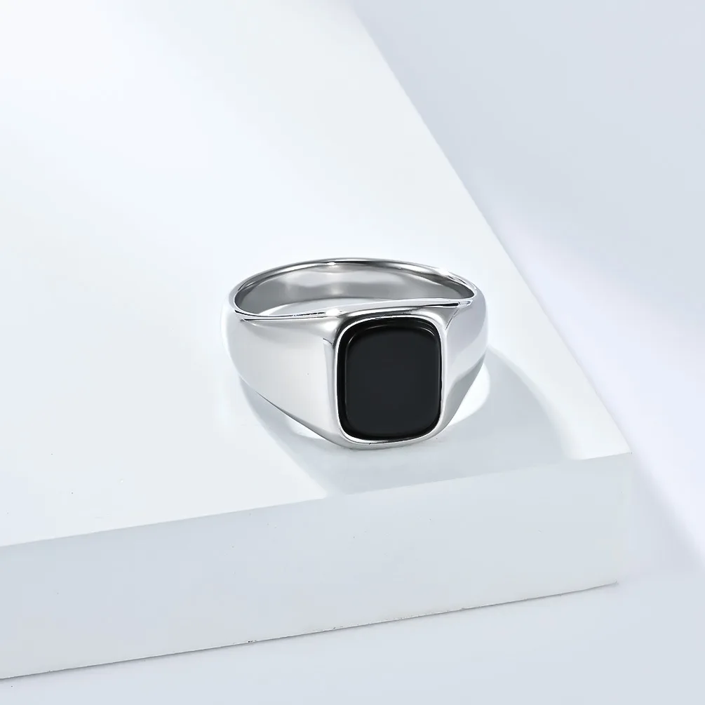 New Fashion Vintage Stainless Steel Tigers Eye Balck Stone Signet Ring for Men view 6