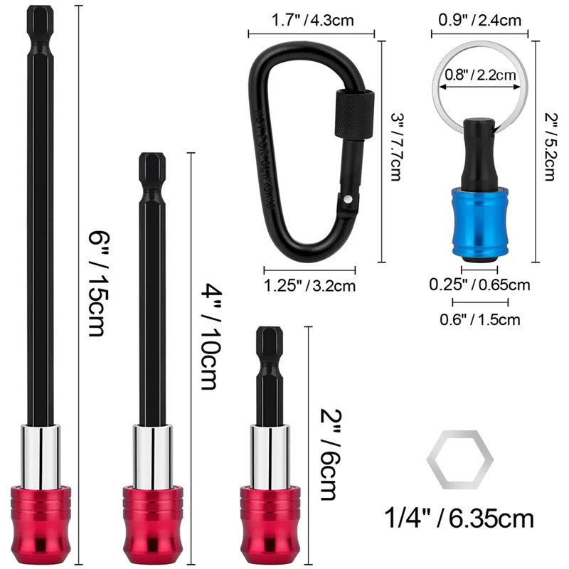 AB45 12-Piece Magnetic Drill Bit Extension Set, 9PCS Bit Extension Kit With 3 Sizes And 3PCS Bit Holder Keychain Durable Easy In
