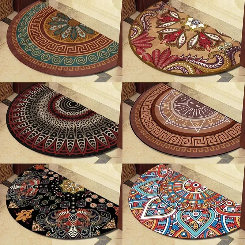 

1PC Living Room Entrance Doormats Semi Circular Bedroom Carpets Retro Floor Mats Living Room Morocco Retro Mats Home Decoration