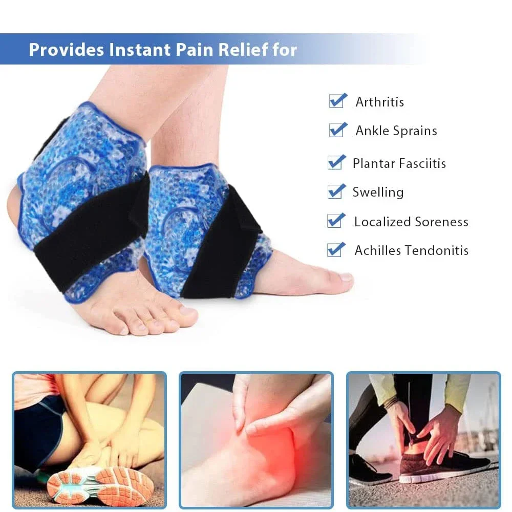 2/1Pcs Ankle Brace Support Ice Pack Therapy Hot Cold Therapy Flexible Gel Beads Foot Cooling Aid Sports Injuries Pain Relief