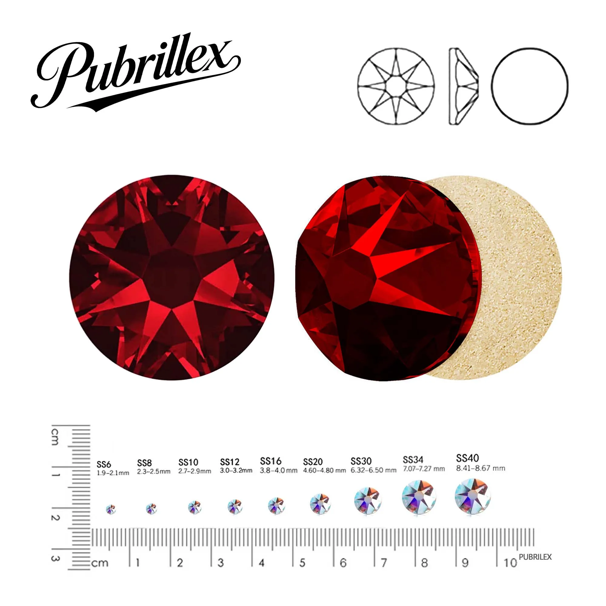 

PUBRILEX Dark Siam SS16-SS30 2088 Crystal Rhinestones 8 Big 8 Small Flatback Diamond Strass DIY Crafts Nail Art